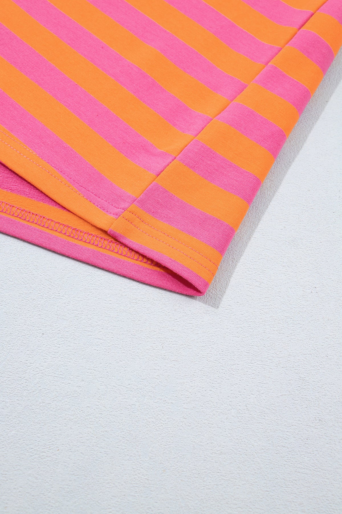Orange Stripe Color Block Patchwork Mock Neck Pullover Drawstring Mini Skort Set