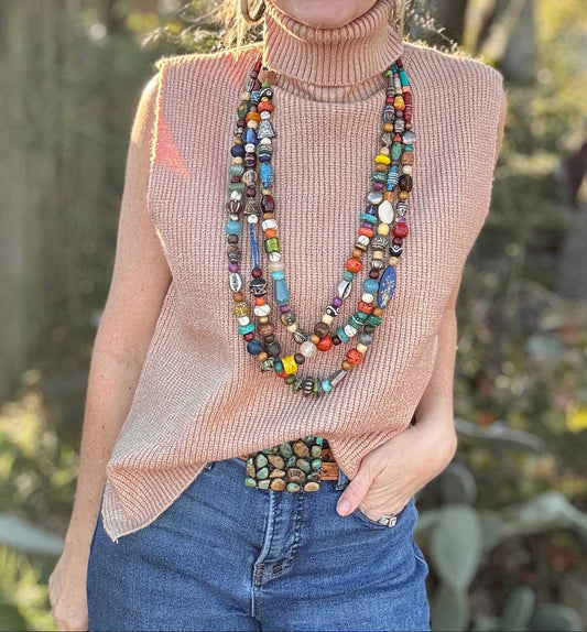 Beige Sleeveless Turtleneck Knit Sweater Vest Top