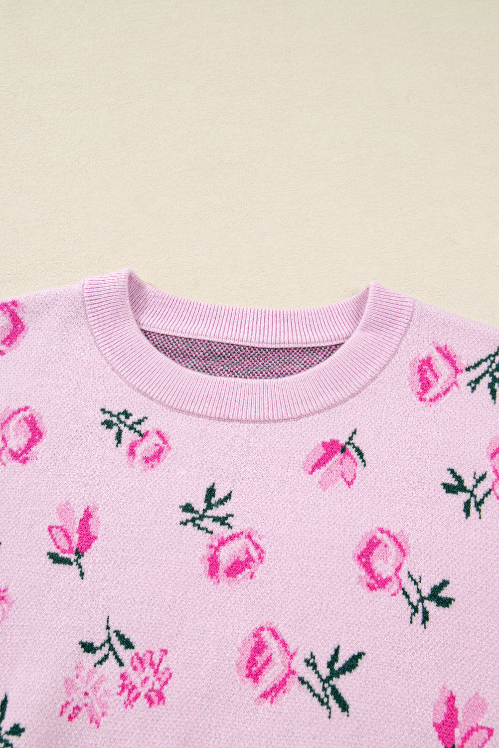 Sweet Floral Print Drop Shoulder Cropped Knit Sweater