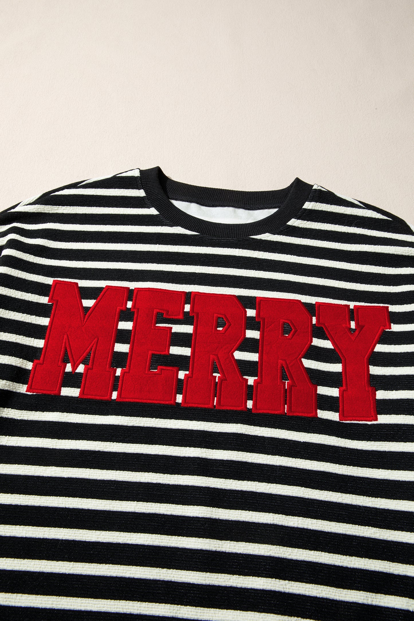 Black Striped MERRY Christmas Sweatshirt Drop Shoulder Pullover