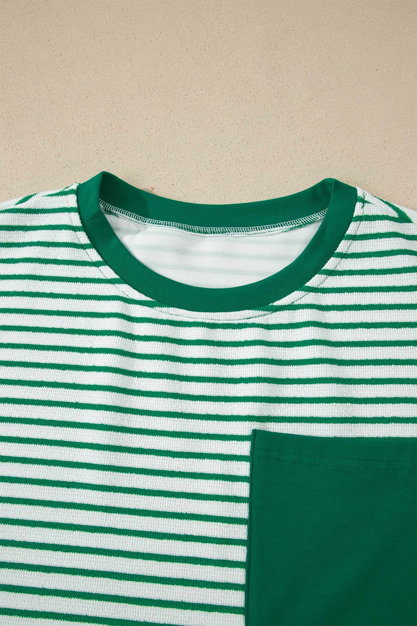 Khaki Stripe Crew Neck Tee Drawstring Waist Cropped Pants Set