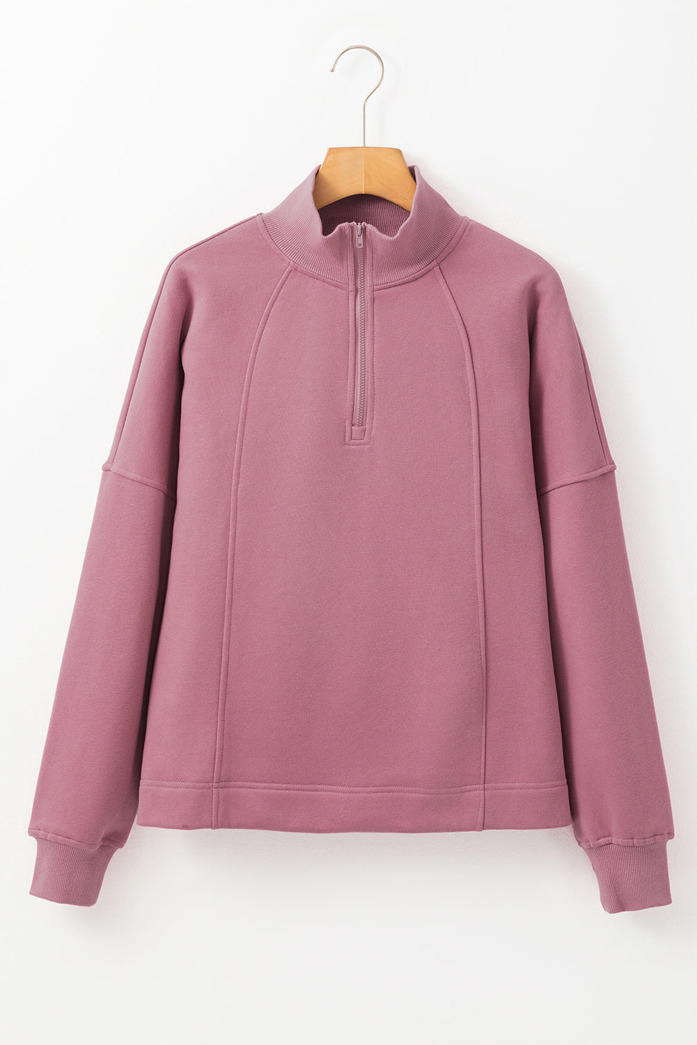 Zipped Neck Pullover Drop Shoulder Sweatshirt