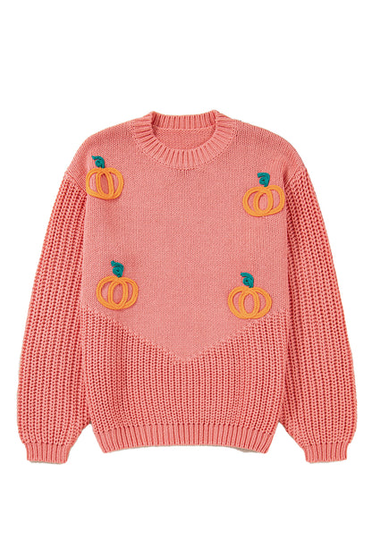 Pumpkin Embroidered Thanksgiving Knit Holiday Sweater