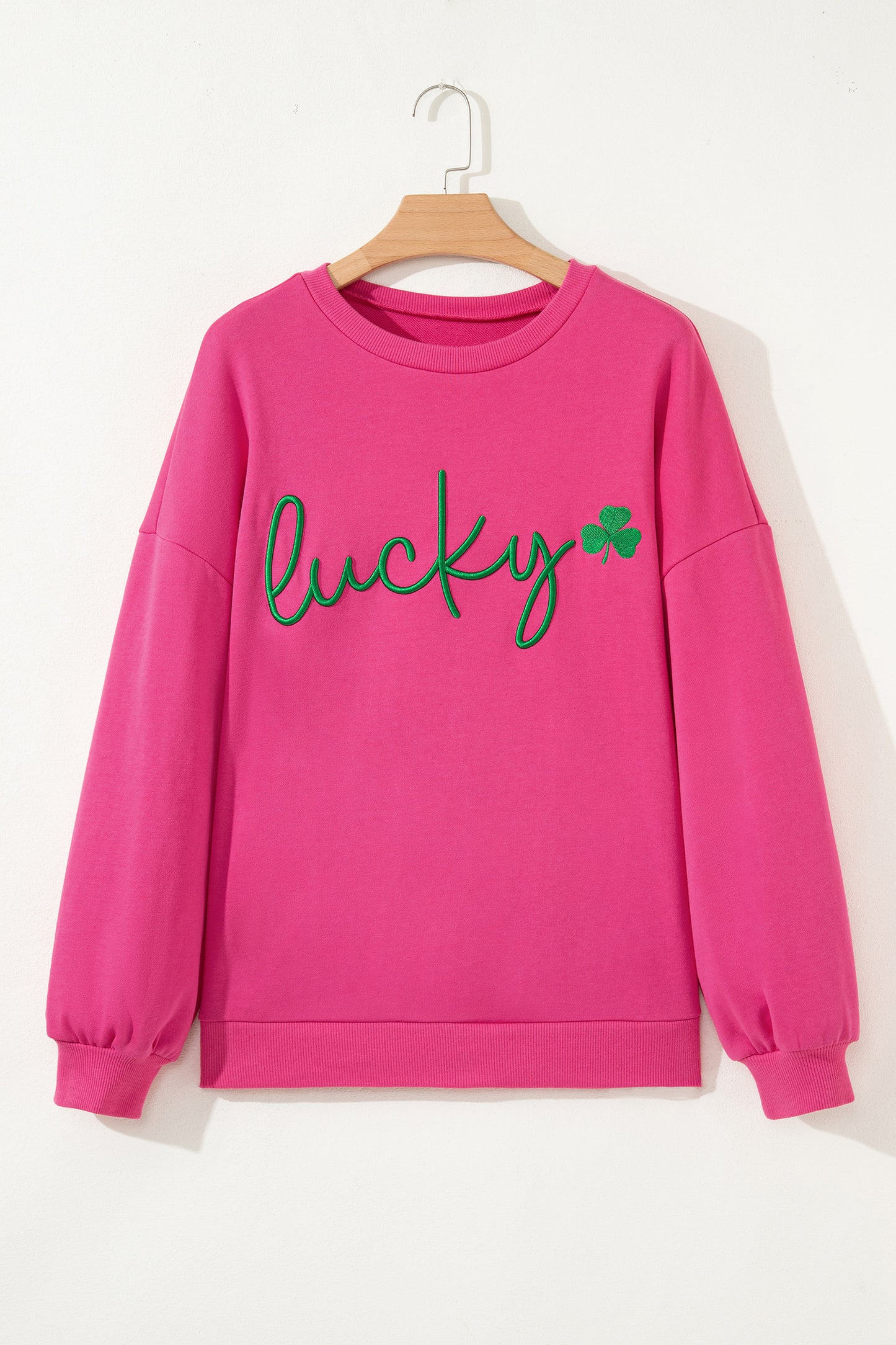 Rose Red St Patrick’s Lucky Clover Embroidered Sweatshirt