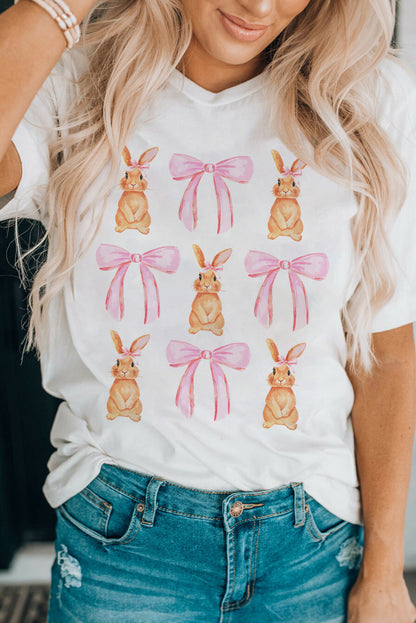 White Easter Bunny Bow Graphic T Shirt