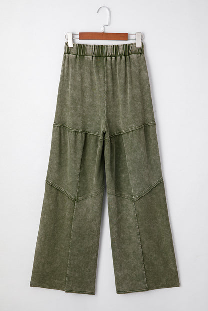 Women's Black Mineral Wash Wide Leg Patchwork Pants