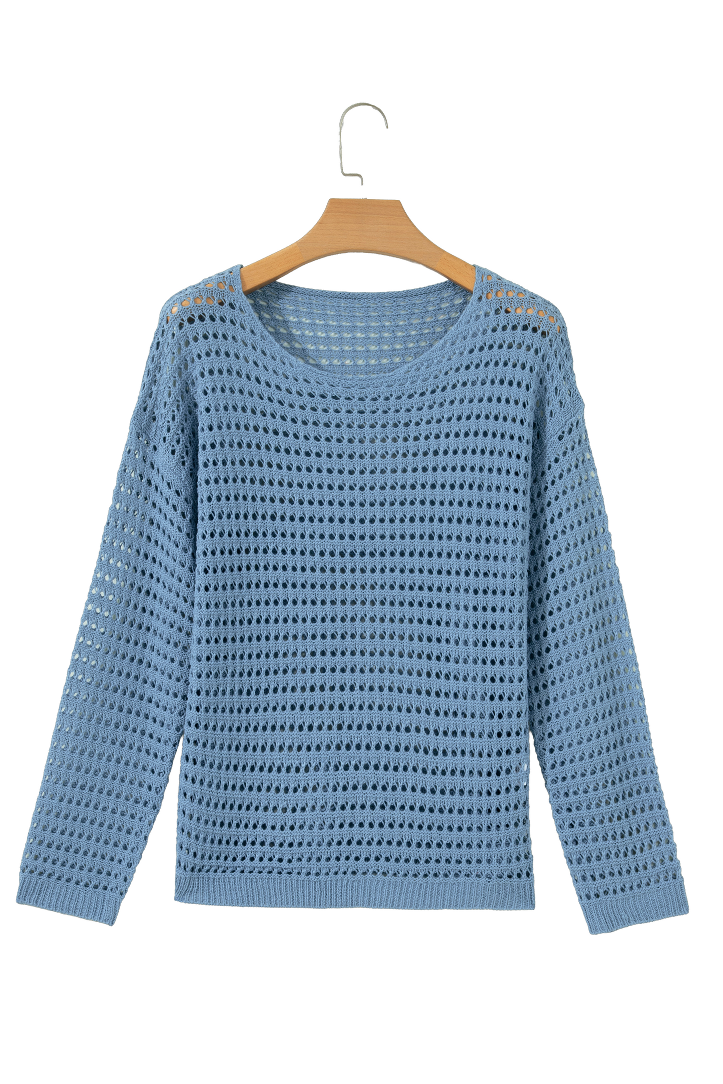 Myosotis Openwork Crochet Knit Round Neck Casual Sweater