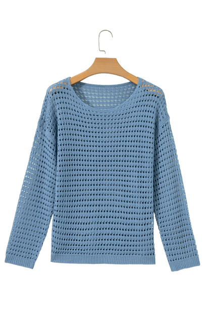 Myosotis Openwork Crochet Knit Round Neck Casual Sweater
