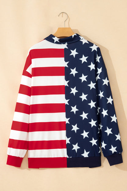 4th of July American Flag Oversized Quarter Zip Sweatshirt