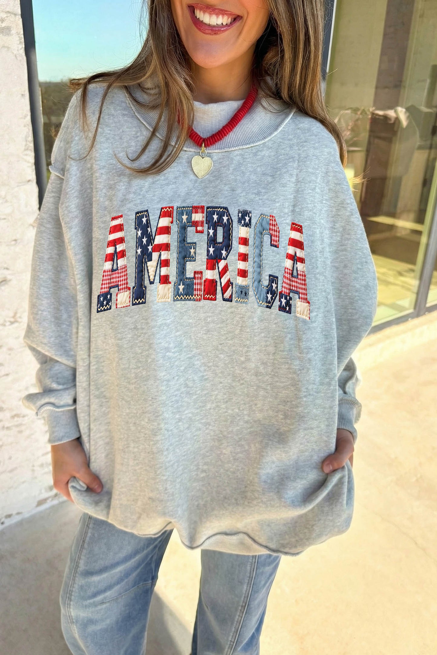 American Flag Graphic Mock Neck Oversized Sweatshirt