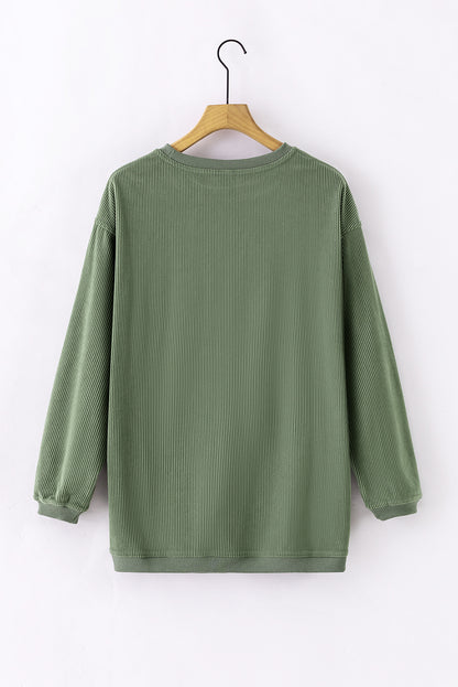 Black Ribbed Corduroy Oversized Pullover Sweatshirt