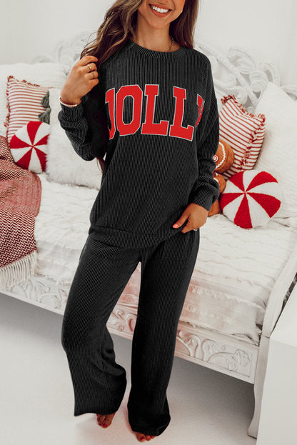 JOLLY Ribbed Knit Long Sleeve Top and Pants Set