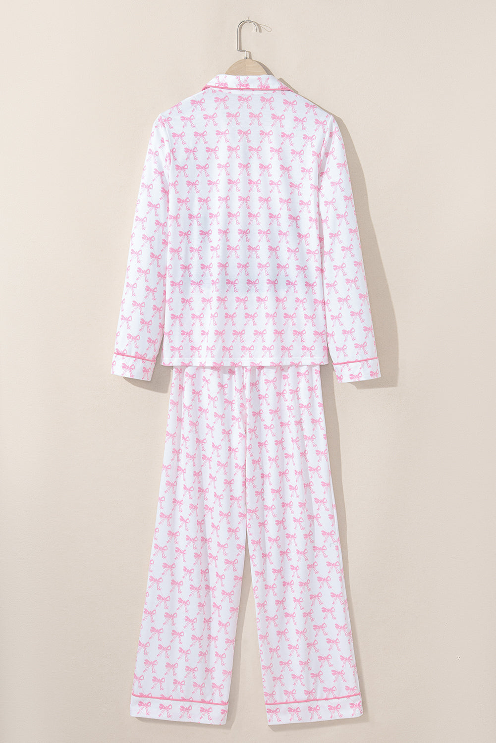Soft Bow Print Long Sleeve Pajama Set with Pants