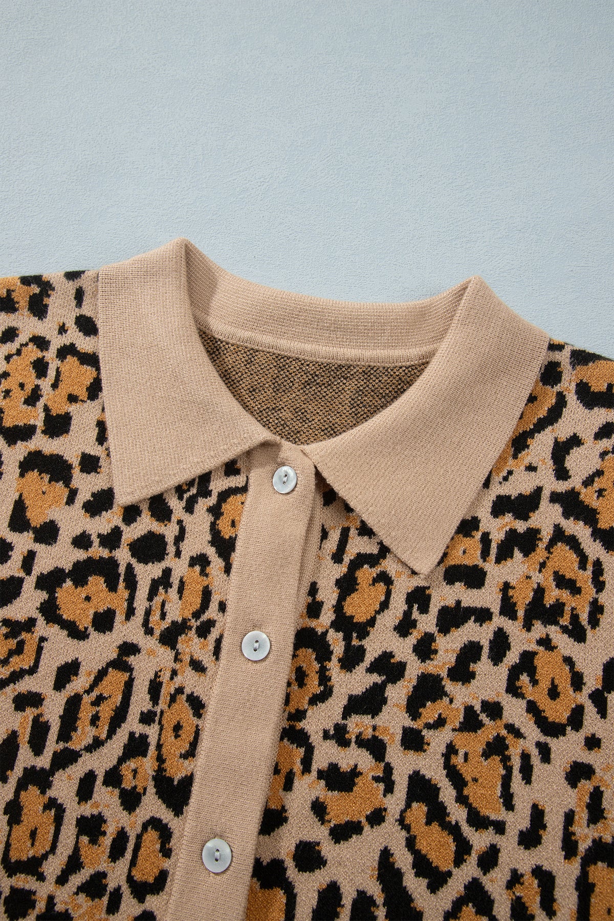 Leopard Print Button Up Knit Cardigan Top
