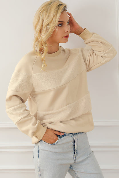 Oatmeal Contrast 2-tone Patchwork Raglan Sleeve Sweatshirt