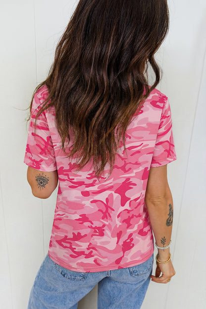 Green Camo Print Crew Neck Short Sleeve T Shirt