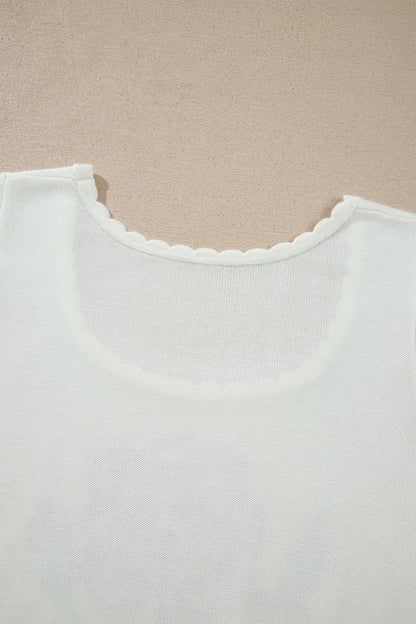 Western Floral Knit Top Square Neck Short Sleeve Sweater
