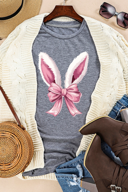 Easter Bunny Ear Bow Graphic Casual Spring T Shirt