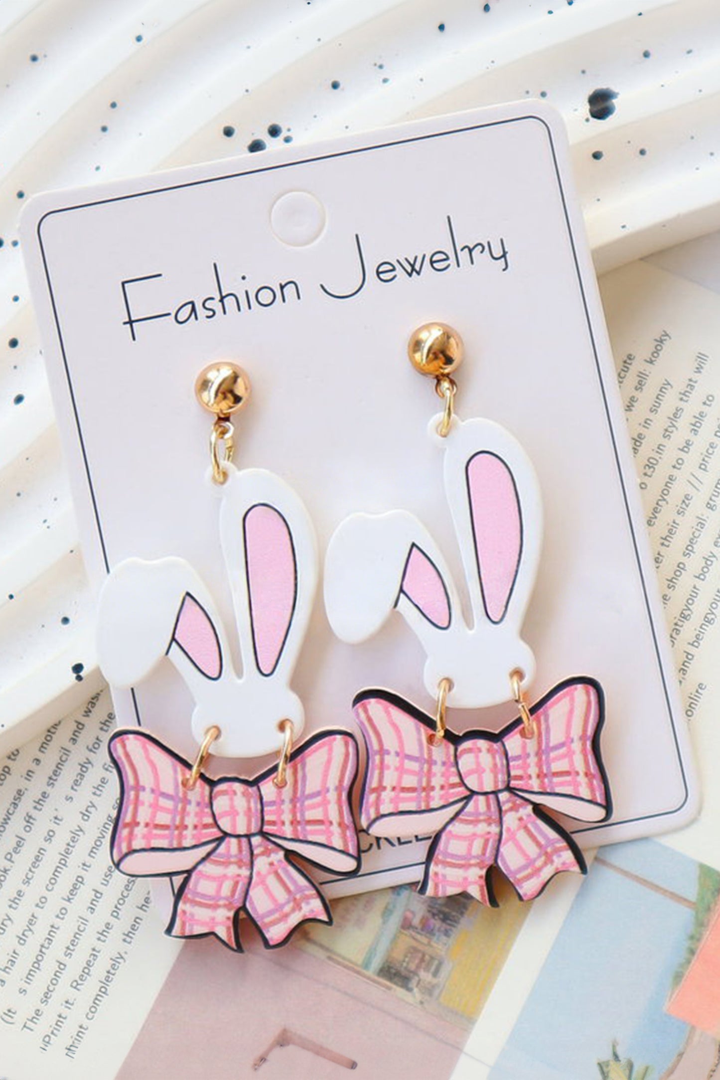 Easter Bunny Bow Plaid Dangle Earrings