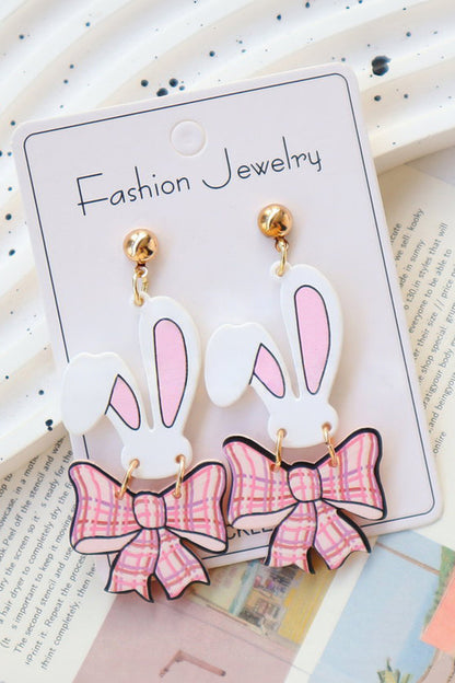 Easter Bunny Bow Plaid Dangle Earrings