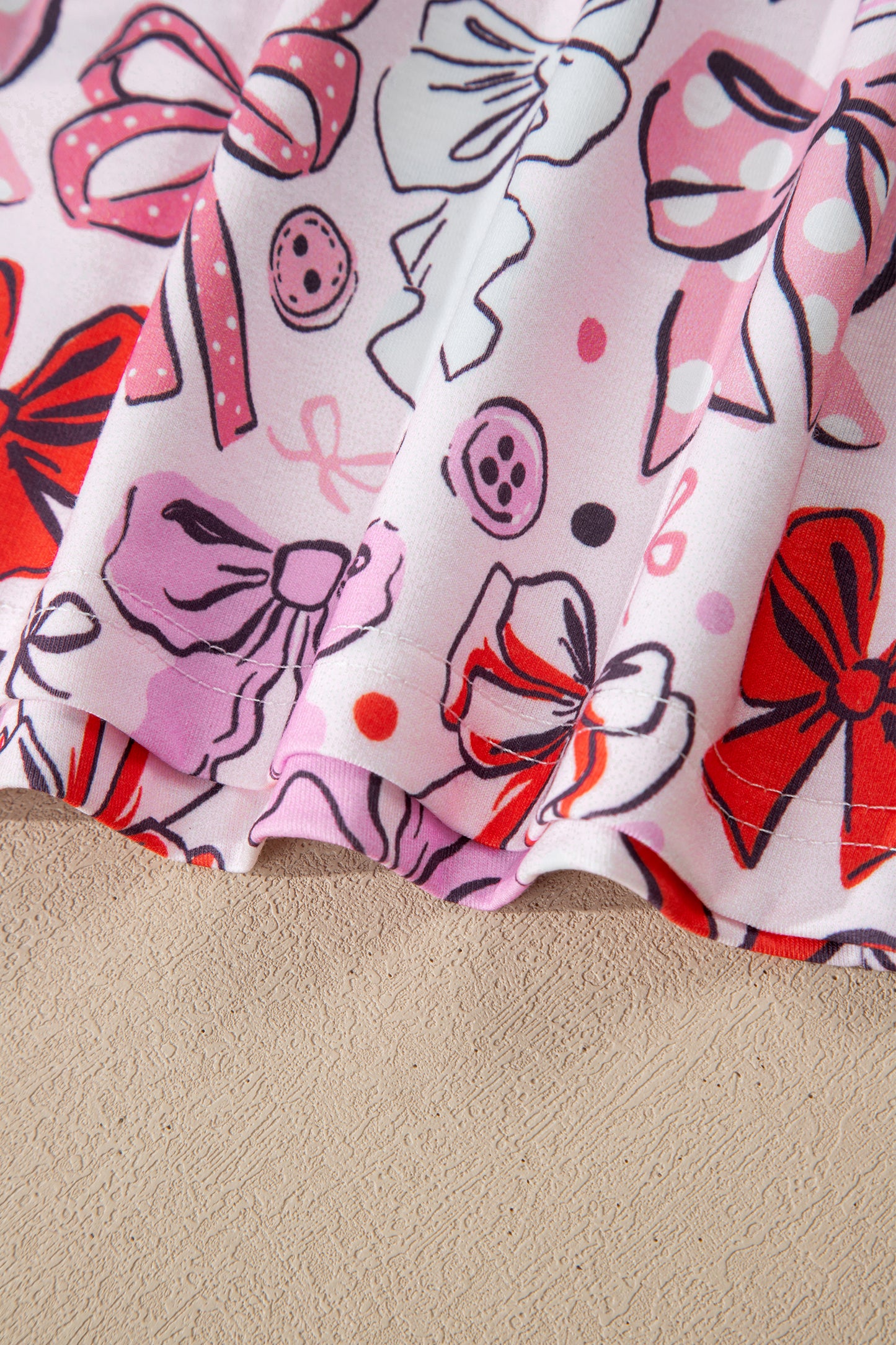 Pink Cute Ribbon Bows Printed Shirt Style 2pcs Pajama Set