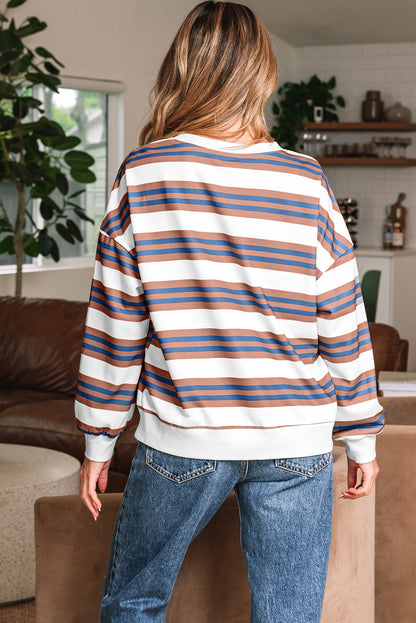 Striped Crew Neck Drop Shoulder Casual Pullover Sweatshirt