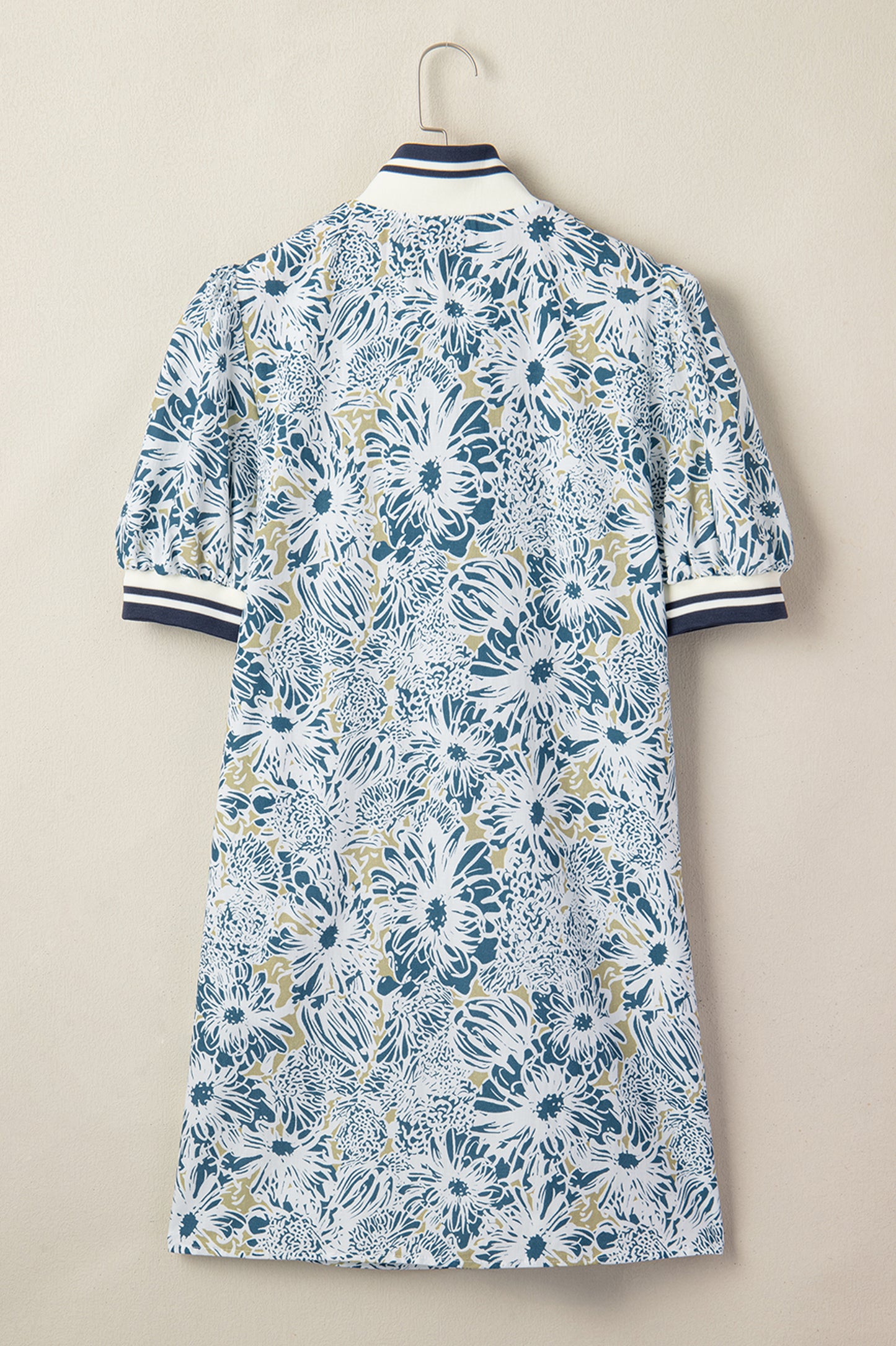 Blue Floral Zip Up Collared Mini Dress
