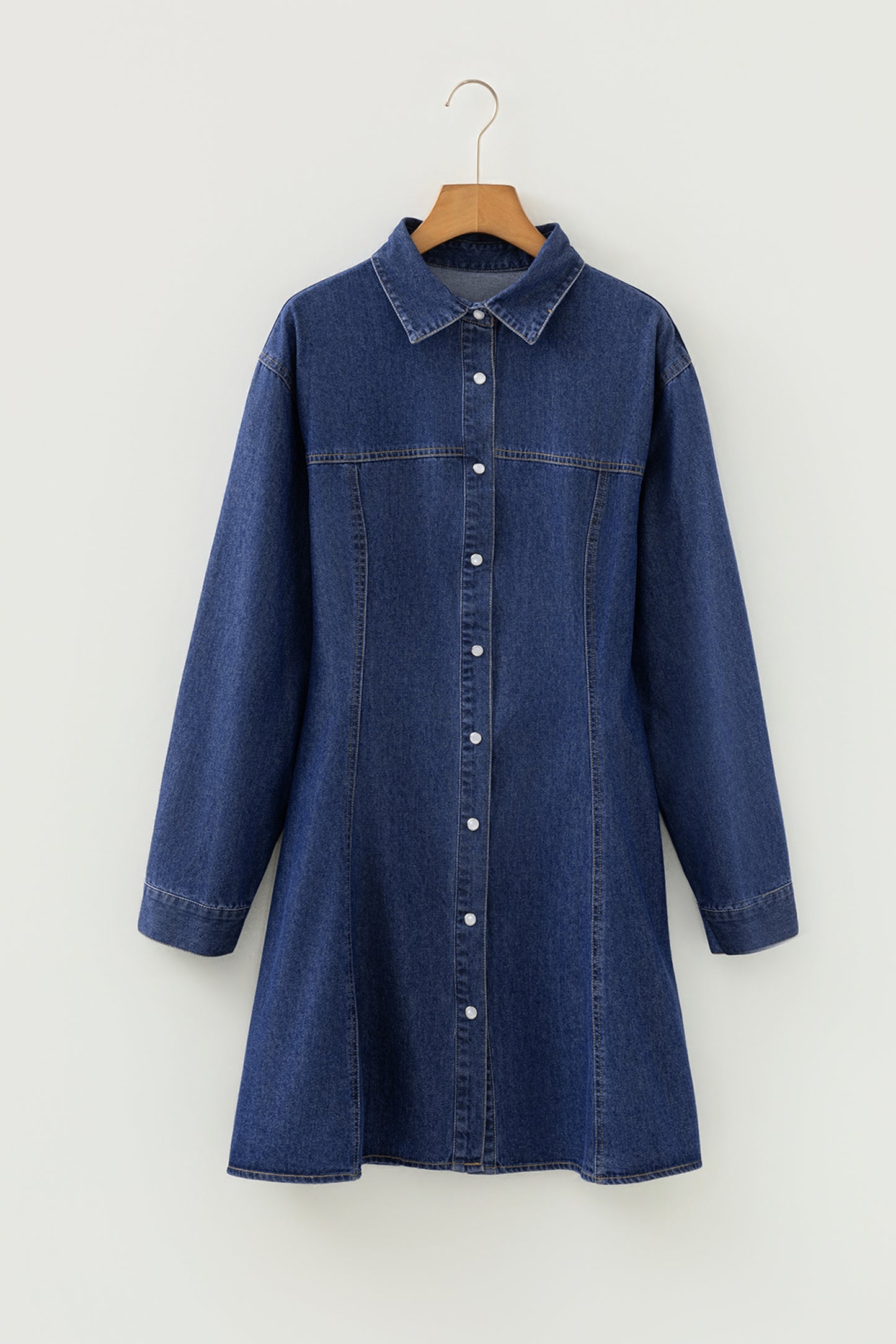 Ashleigh Blue Denim Shirt Collar Long Sleeve Flared Dress