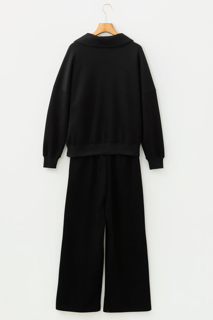 V Neck Collared Sweatshirt and Sweatpants Lounge Set