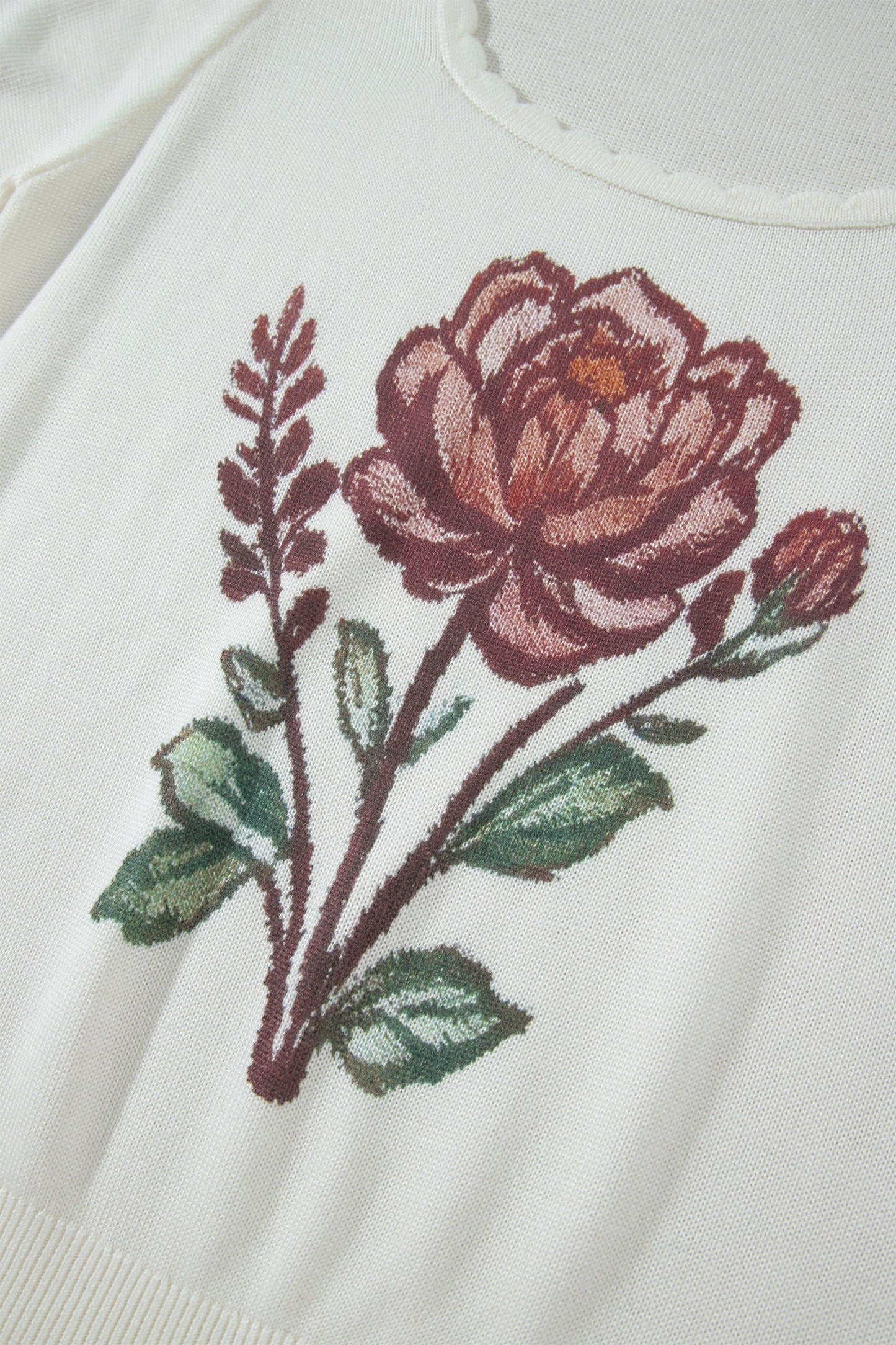 Western Floral Knit Top Square Neck Short Sleeve Sweater
