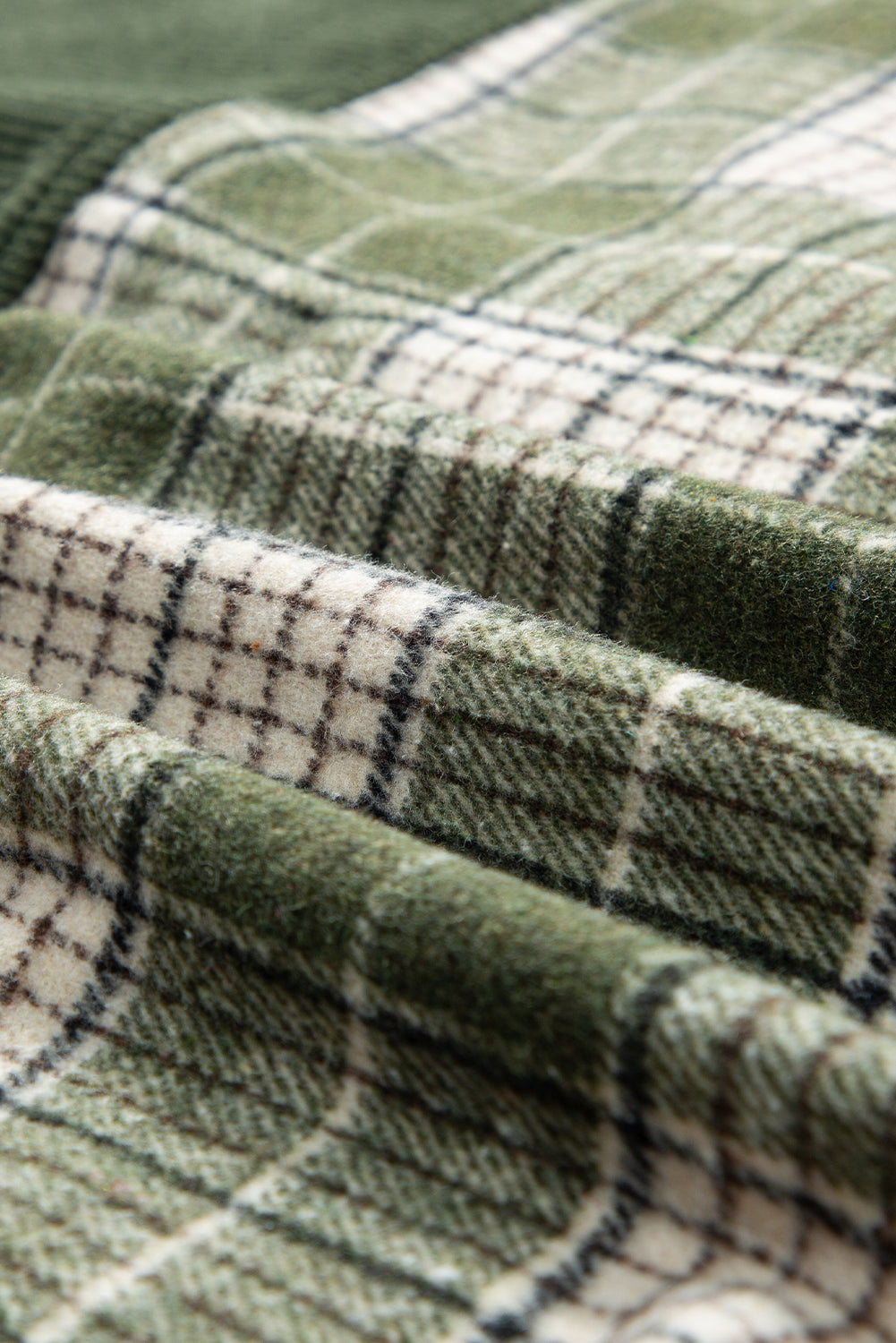Blackish Green Snap Button Plaid Shacket with Corduroy Patchwork