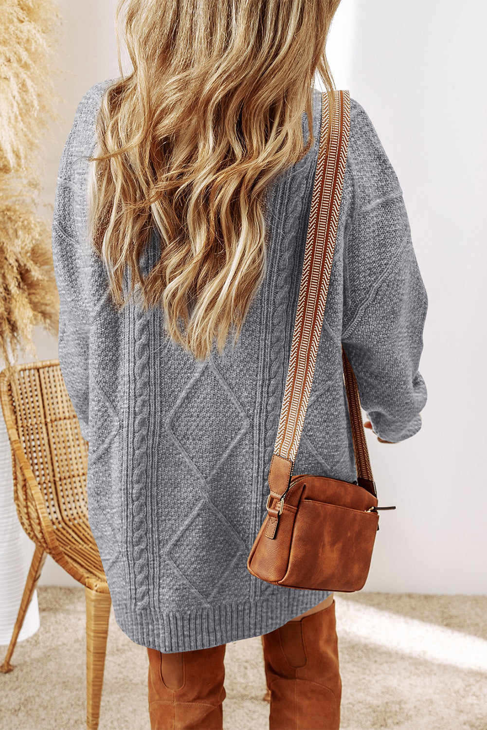 Cozy Cable Knit Drop Shoulder Oversized Sweater Dress