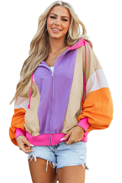 Oversized Colorblock Zip Up Hoodie – Retro Streetwear