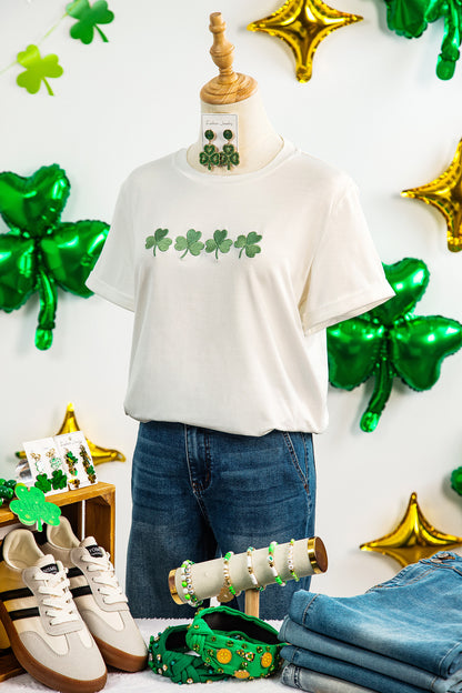 St. Patrick’s White Embroidered Clover Graphic Tee