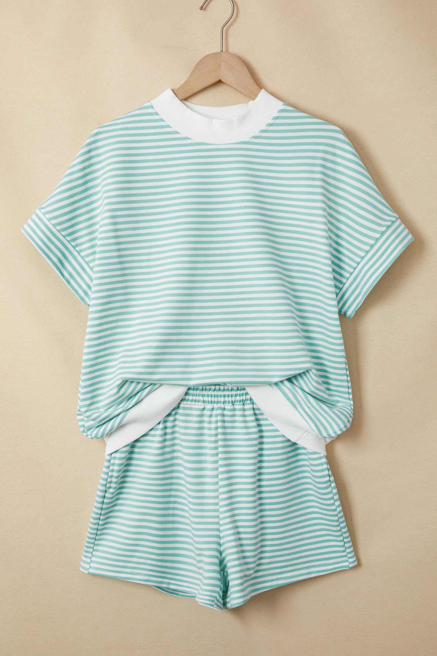 Casual Stripe 2 Piece Short Set Women Lounge Outfit