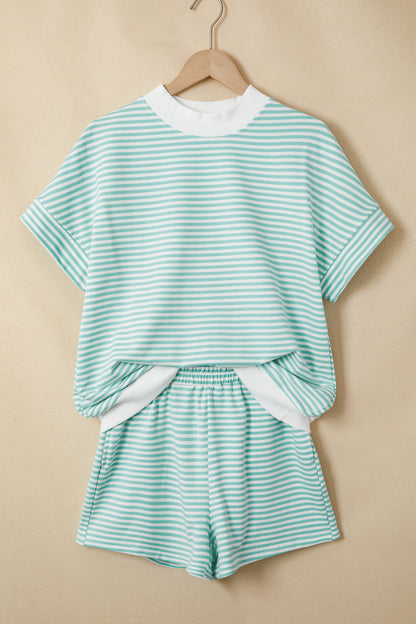 Casual Stripe 2 Piece Short Set Women Lounge Outfit