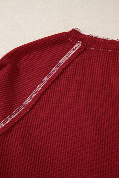 Red Sequin Santa Claus Graphic Textured Long Sleeve Top