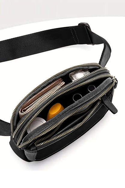 Black PU Leather Mini Crossbody Sling Bag Adjustable Strap