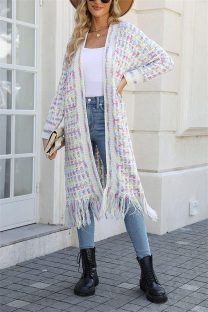 Fringe Knit Duster Cardigan - Colorful Boho Long Sweater