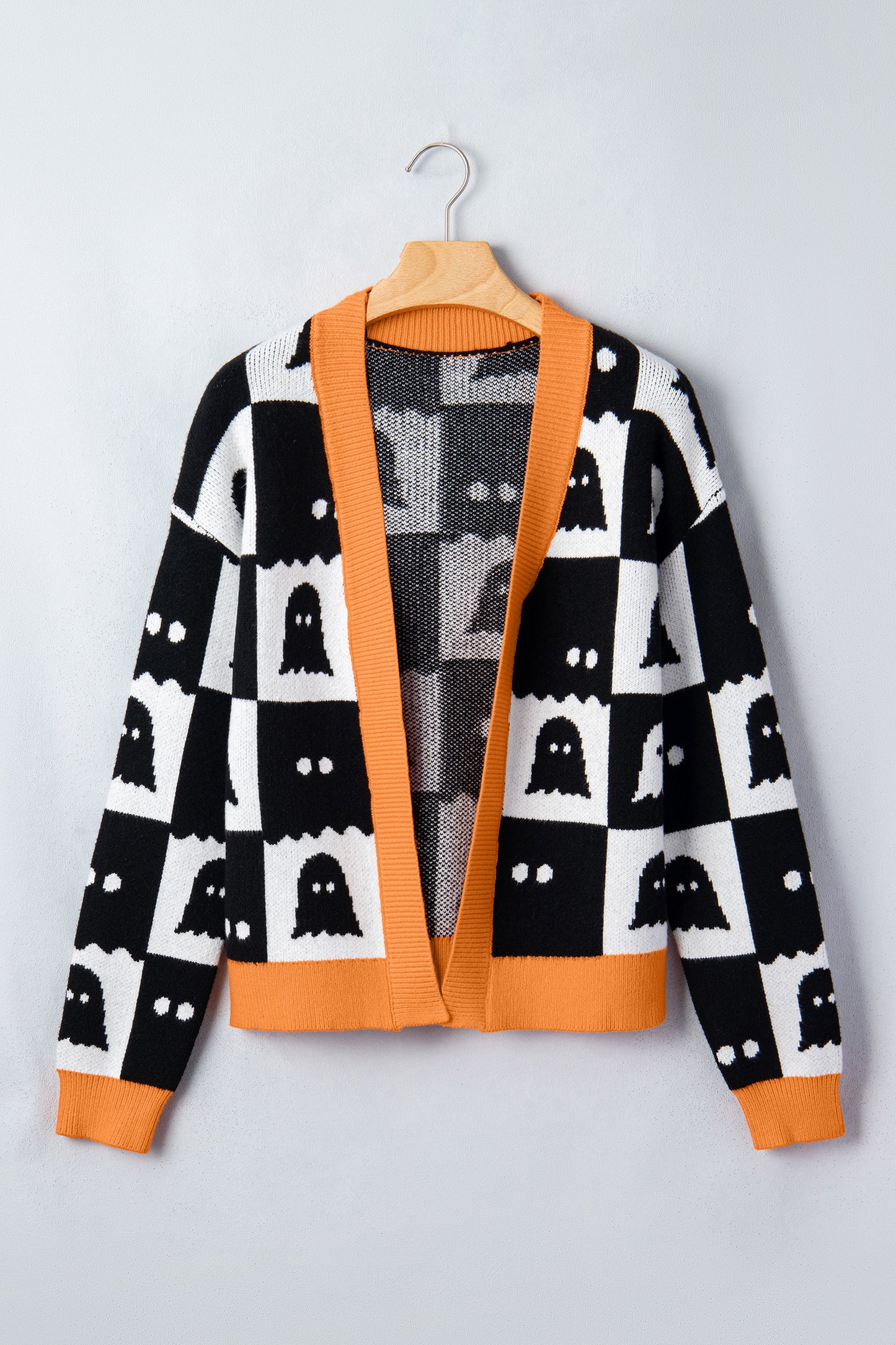 Halloween Ghost Print Open Front Knit Cardigan