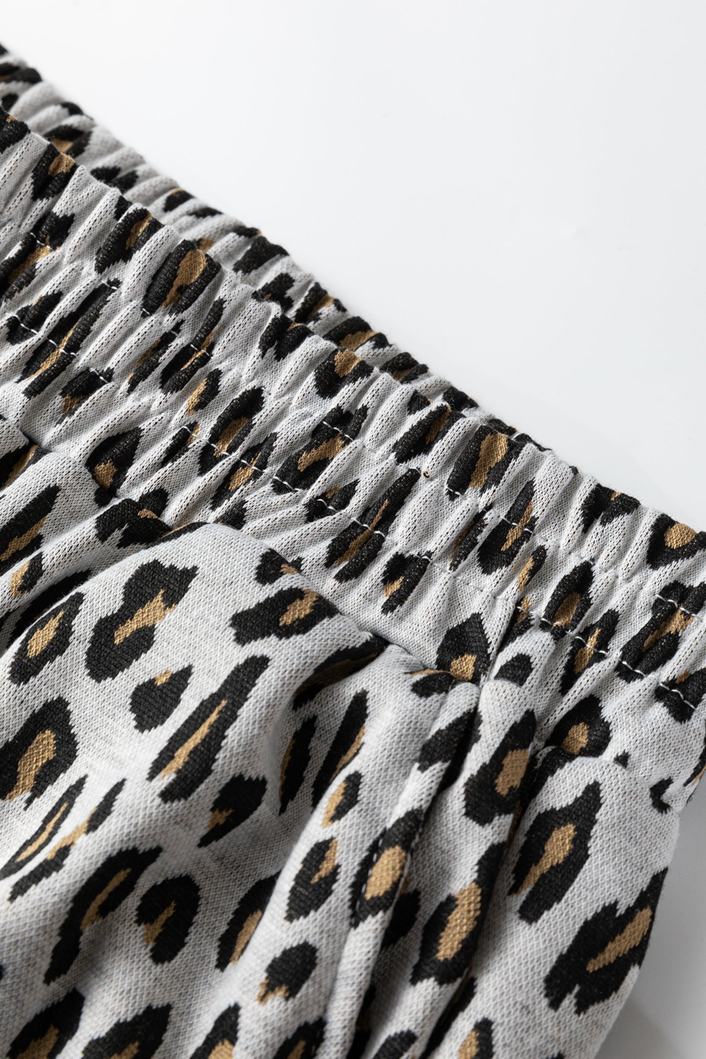 Beige Leopard Print Short Sleeve Top and Wide Leg Pants Set