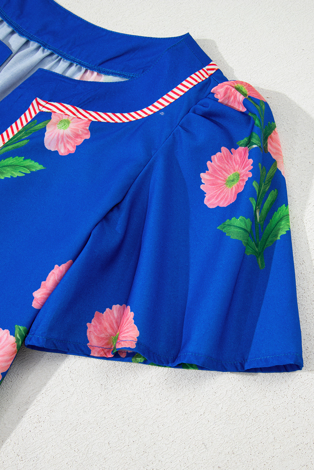Easter Floral Split Neck Short Sleeve Mini Dress