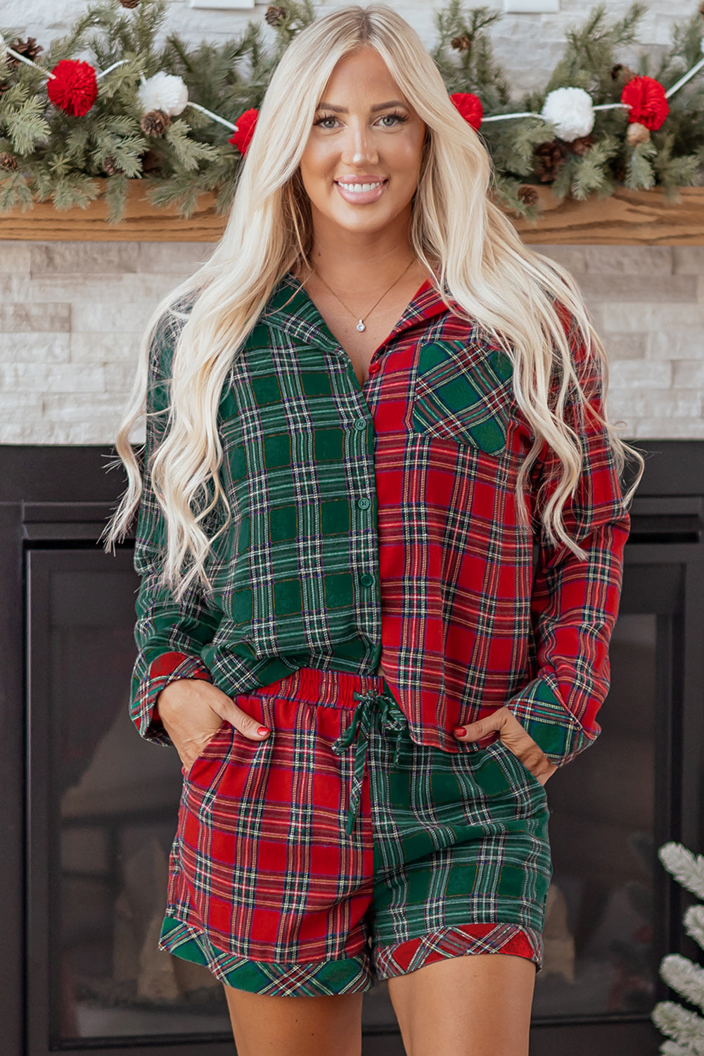 Plaid Pajama Set – Long Sleeve & Shorts