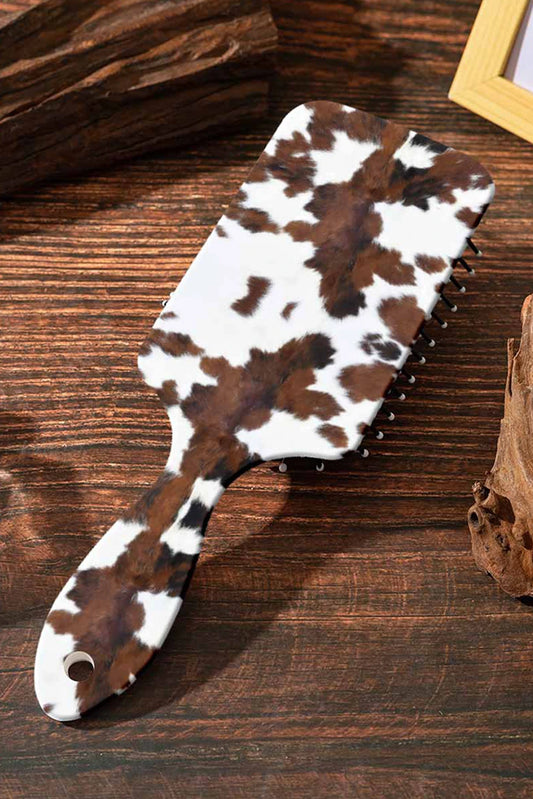 Chestnut Cow Print Air Cushion Hair Brush with Long Handle