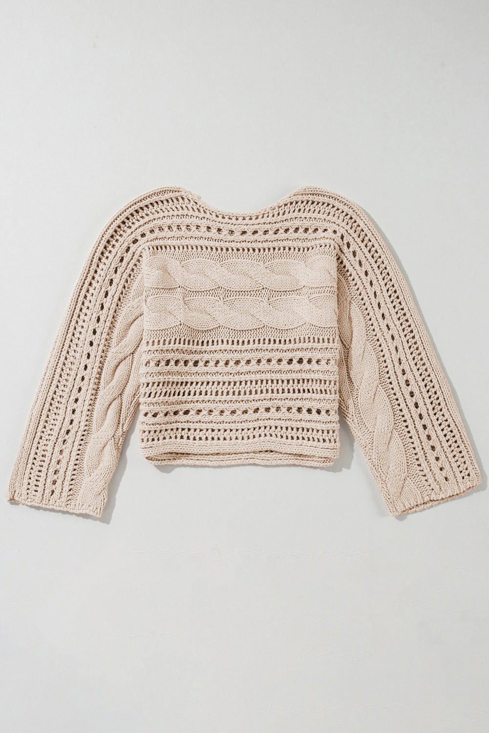 Black Hollow-out Cable Knit Cropped Sweater