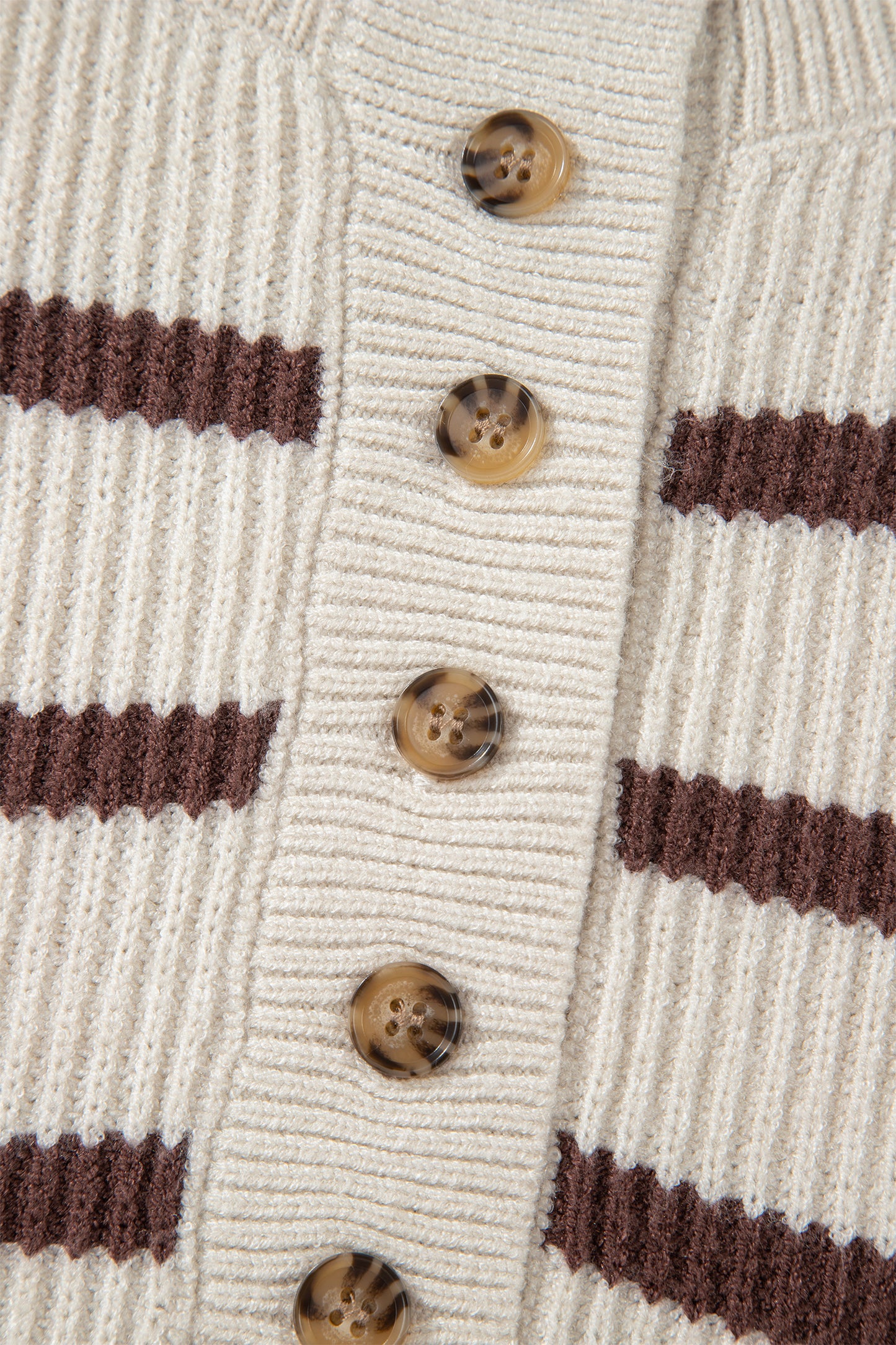 Striped Ribbed Henley Sweater Drop Shoulder Pullover