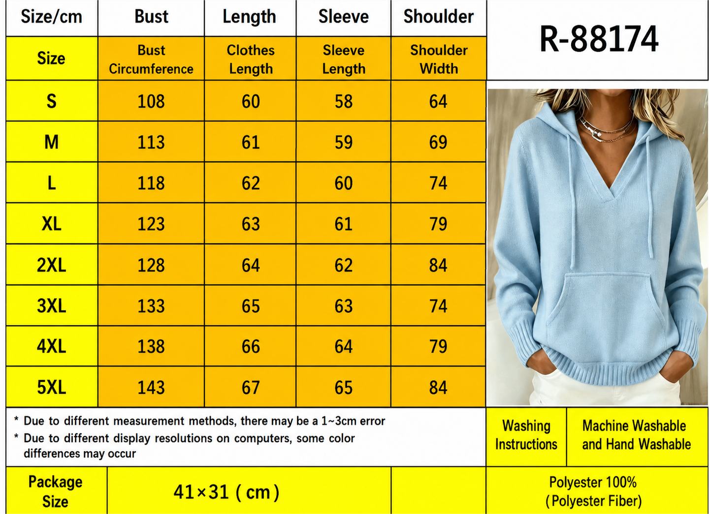 Women’s Knit Hoodie Sweater V Neck Kangaroo Pocket
