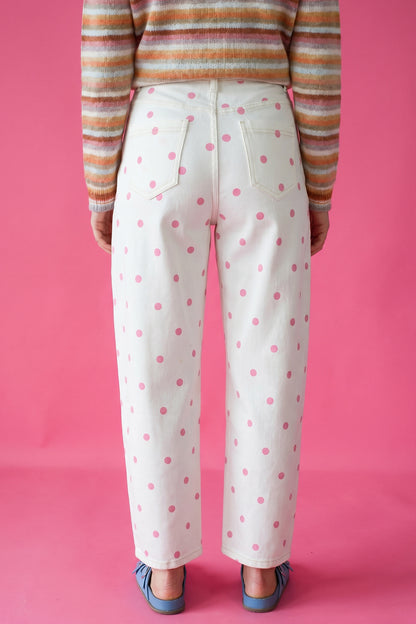 Blue Polka Dot Barrel Jeans High Waist Wide Leg Pants