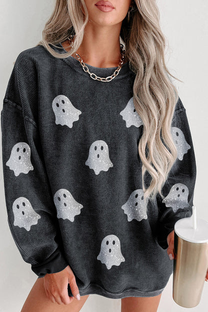 Halloween Ghost Graphic Corded Crewneck Sweatshirt