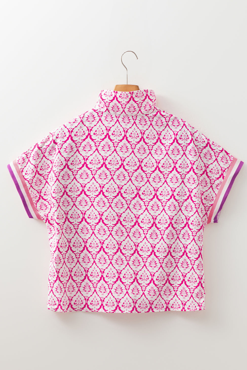 Boho Print Blouse Women Zip Neck Short Sleeve Top